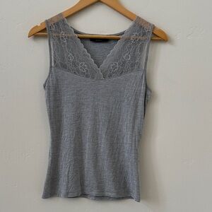Rosemunde Silk Blend Gray Lace Trim Tank Top